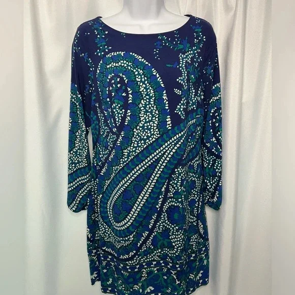 Old Navy Long Sleeved Shift Dress With Keyhole Back in Blue Paisley - size Small - Picture 8 of 9